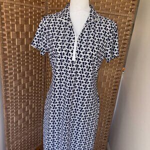 NWOT Jude Connally Collared Zipper Spandex Blend Dress Blue White size M